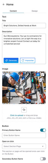 Builder panel: Subpage