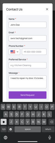 Mobile web: On Clicking, Contact Us, pop-up form opens