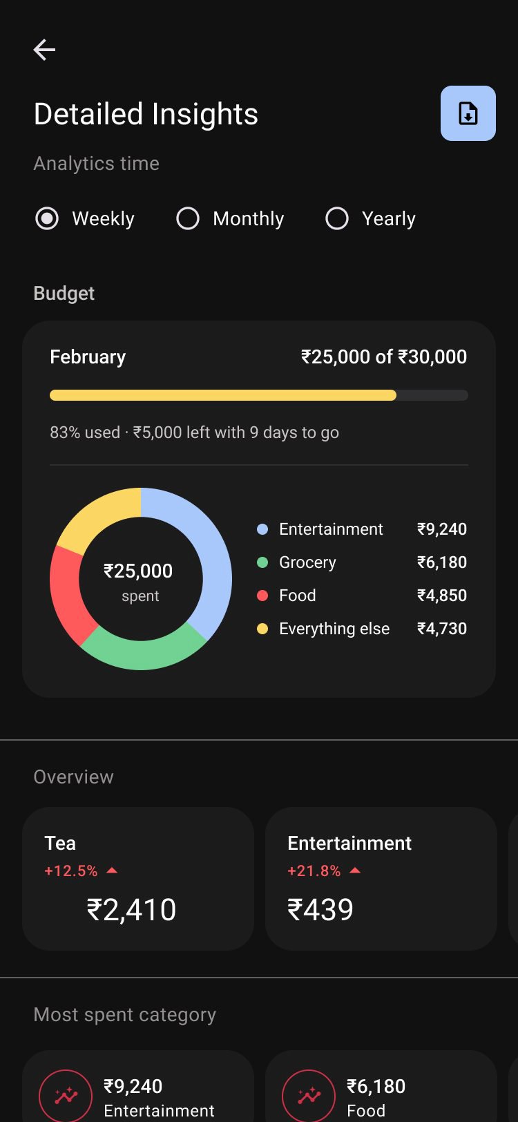 The first Detailed Insights: a long scroll of charts and transactions