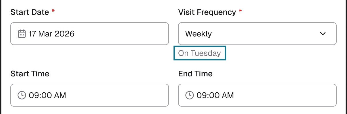 The same schedule after the follow-up: On Tuesday under Weekly, ringed