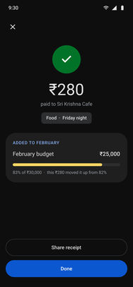 Google Pay, the final screens: Pay · success