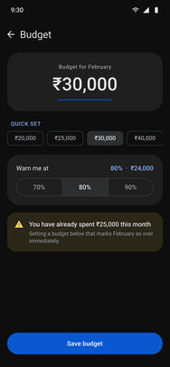 Google Pay, the final screens: Budget edit