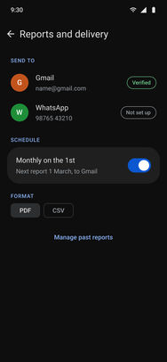 Google Pay, the final screens: Reports and delivery