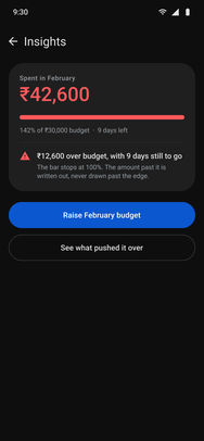 Google Pay, the final screens: State · budget exceeded