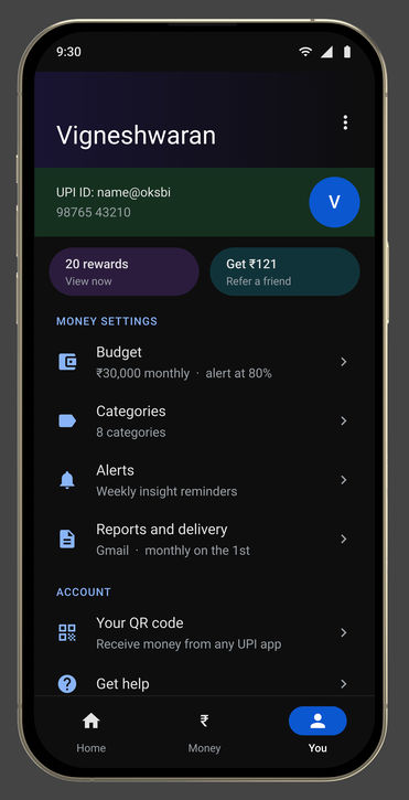 Google Pay, in its device: You · tab root