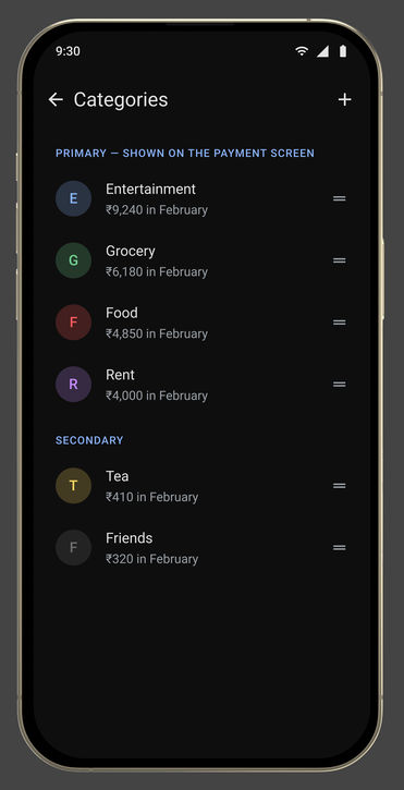 Google Pay, in its device: Categories