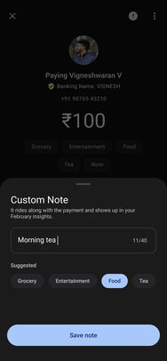 Google Pay, the first iteration: Pay · add note
