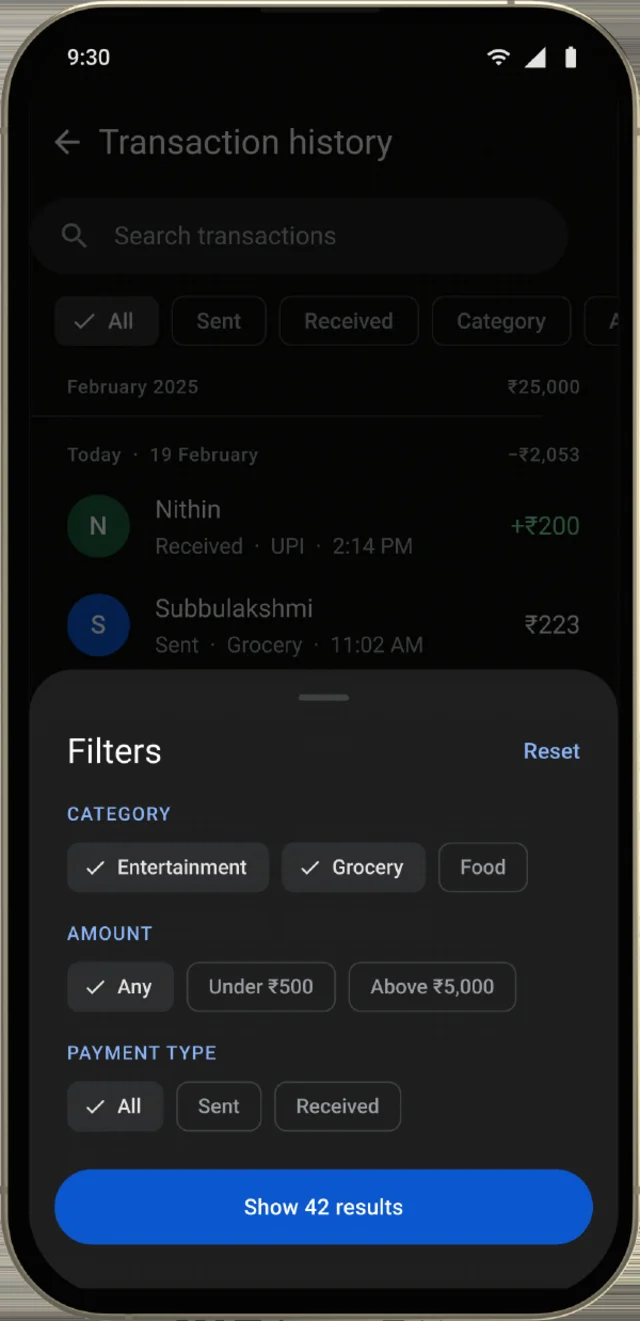 Filters screen, shown on a phone