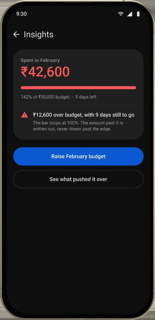 Over budget screen, shown on a phone