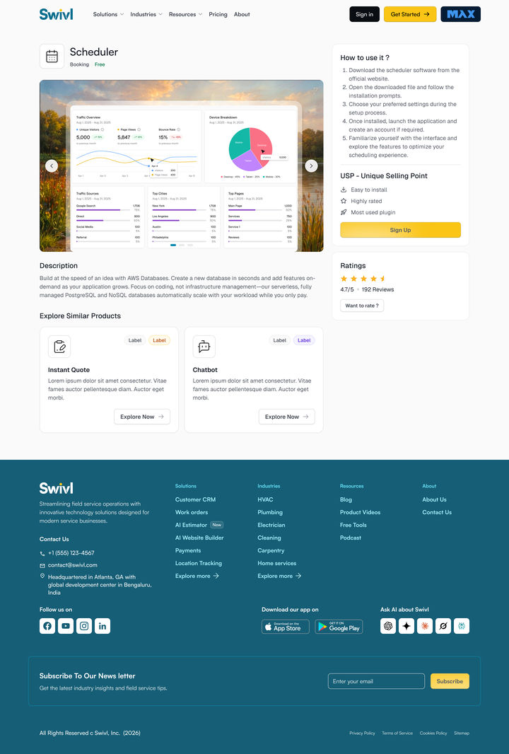Marketplace, web: Scheduler - Details Page