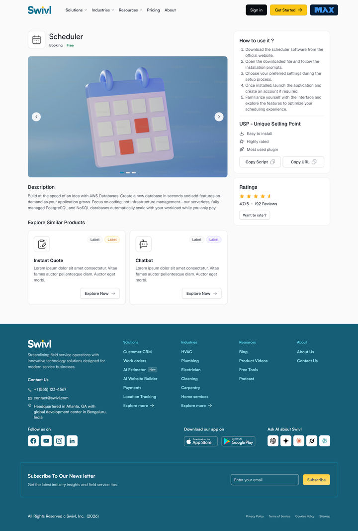 Marketplace, web: Scheduler - Details Page