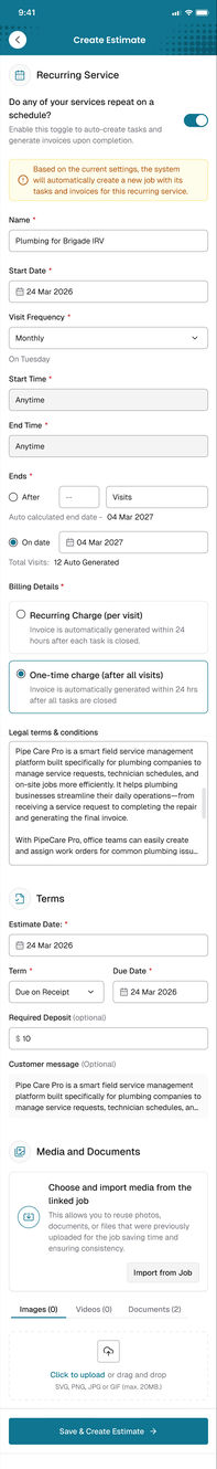 The app, full screen capture: recurring on, new job