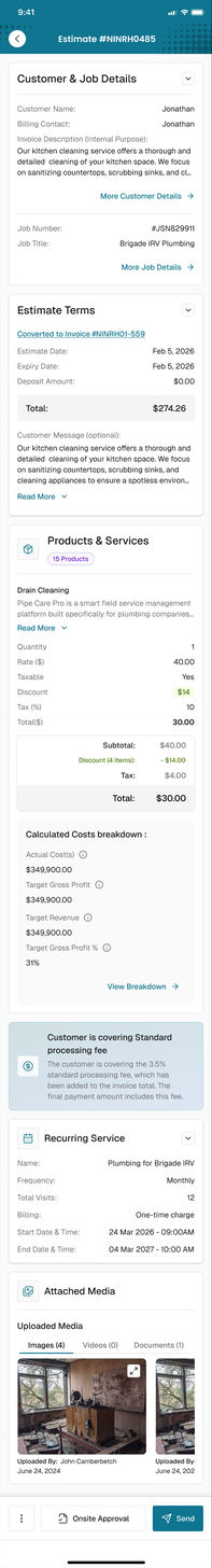 The app, full screen capture: estimate details