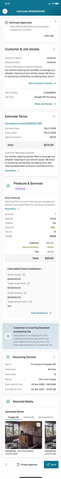 The app, full screen capture: estimate approved