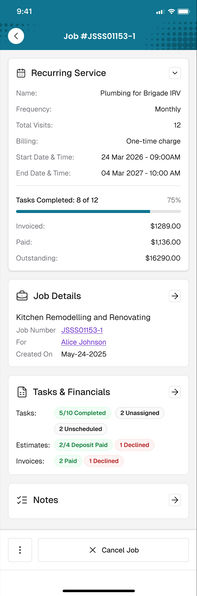The app, full screen capture: job details