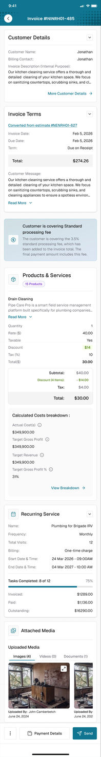The app, full screen capture: invoice details