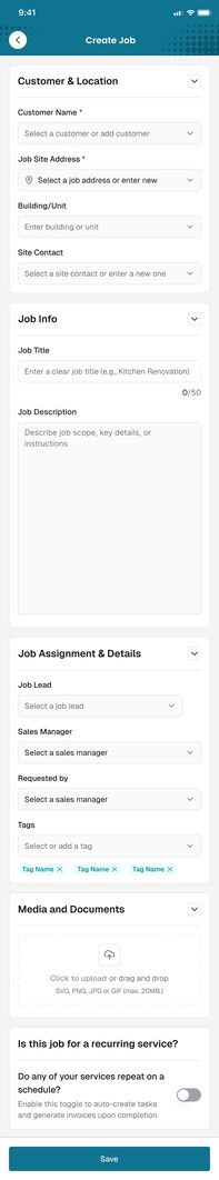 The app, full screen capture: new job