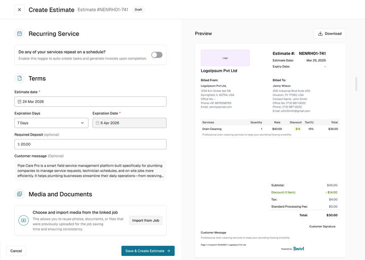 Web: step 3 with Do any of your services repeat on a schedule? switched off, then Terms and Media and Documents