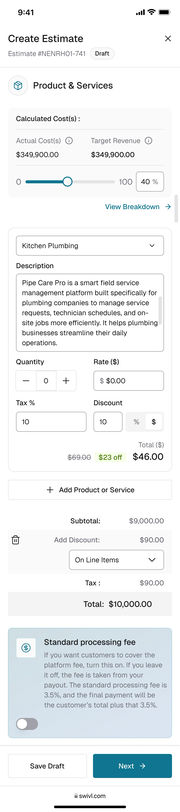 Mobile web, full screen capture: products and services