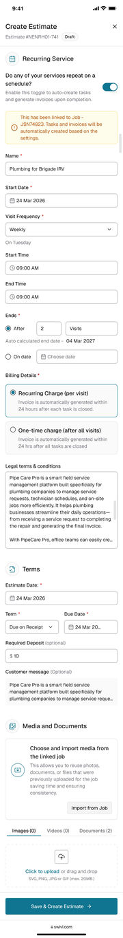 Mobile web, full screen capture: recurring on, linked job