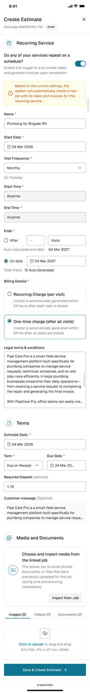 Mobile web, full screen capture: recurring on, new job