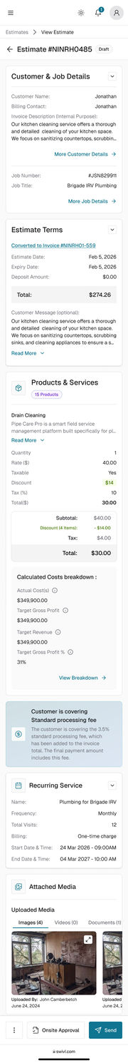 Mobile web, full screen capture: estimate details