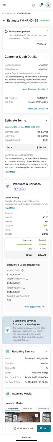 Mobile web, full screen capture: estimate approved