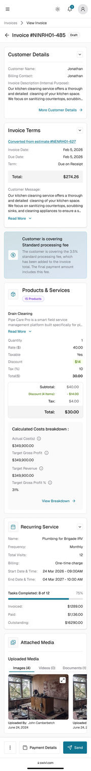 Mobile web, full screen capture: invoice details