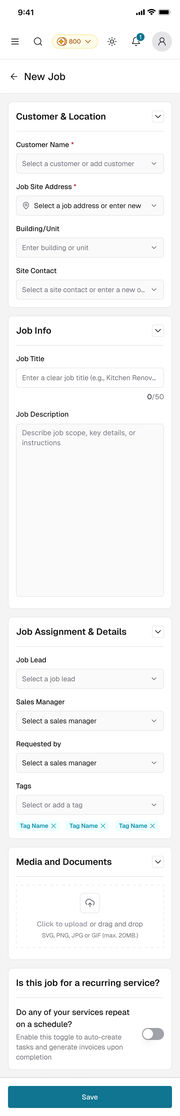 Mobile web, full screen capture: new job