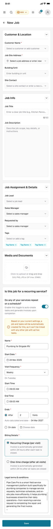 Mobile web, full screen capture: new job, recurring on