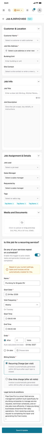 Mobile web, full screen capture: editing a recurring job