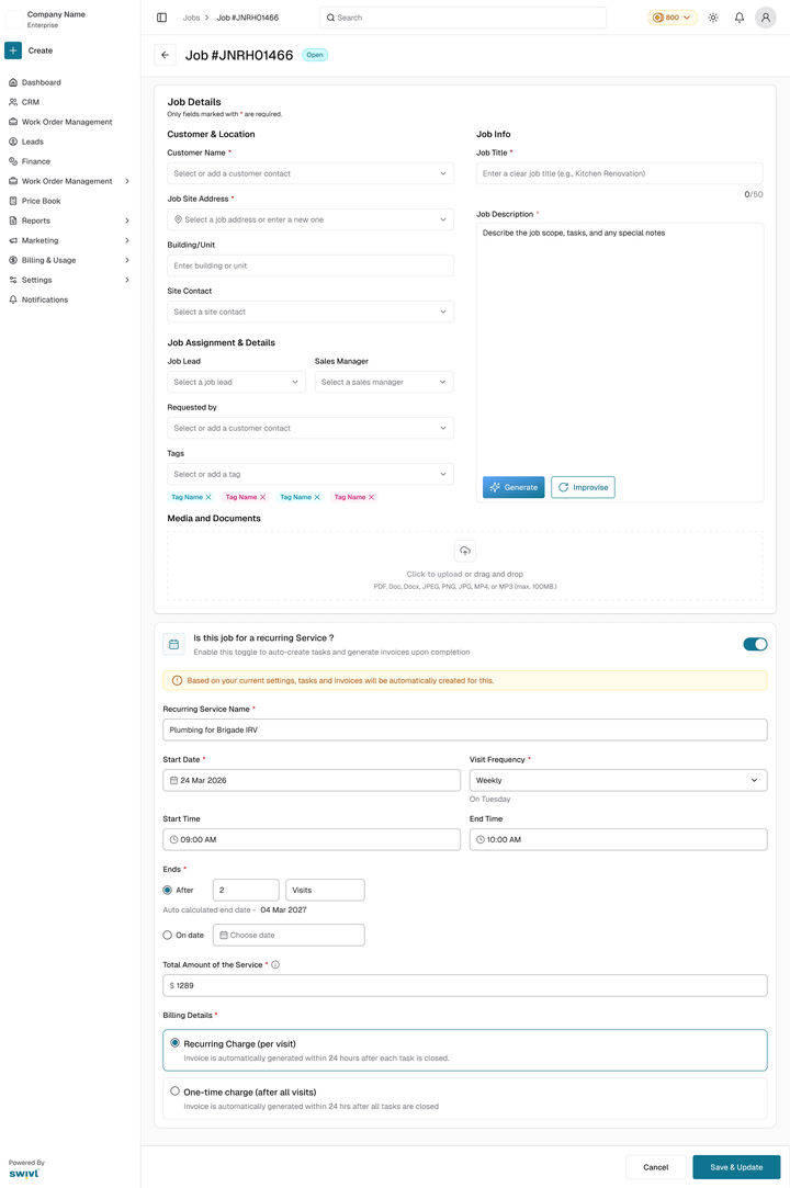 Web: job #JNRH01466 open for editing, its schedule card filled