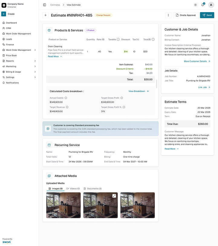 Web: the estimate with a Change Request from the customer