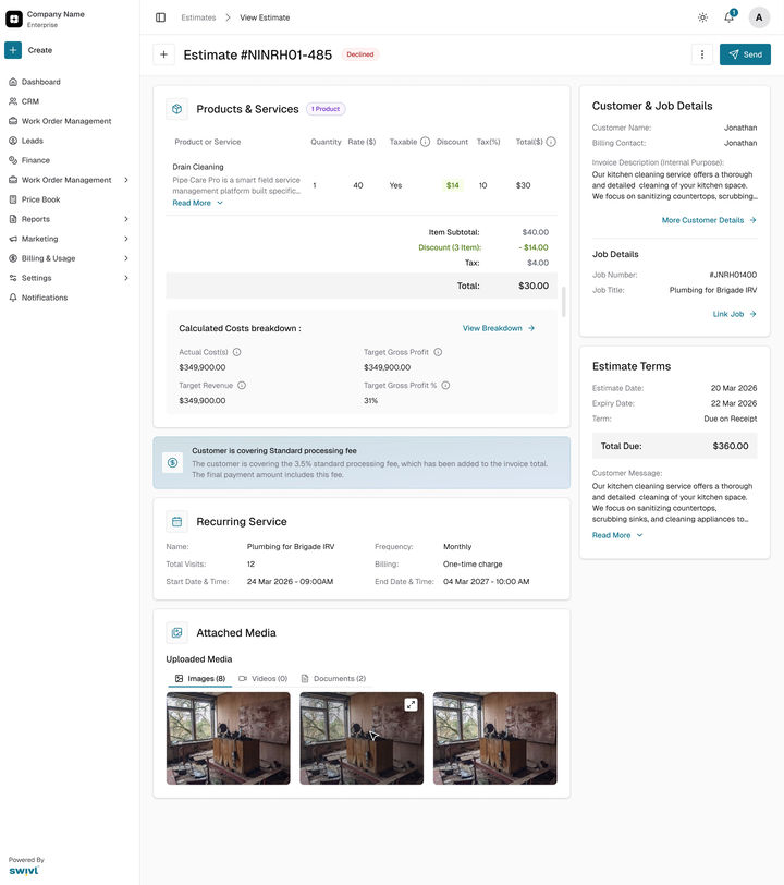 Web: the estimate Declined by the customer