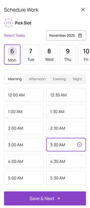 Mobile web, after Select Today: Monday the 6th chosen